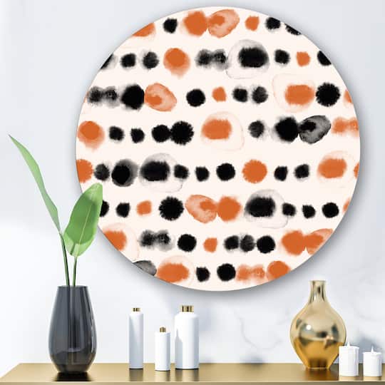 Designart - Black and Orange Polka Dots - Modern Metal Circle Wall Art
